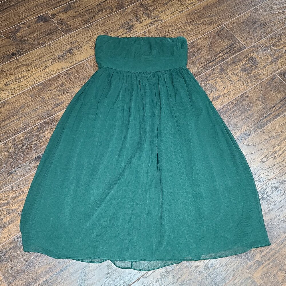 J Crew 100% Silk Green Strapless Dress Size 8